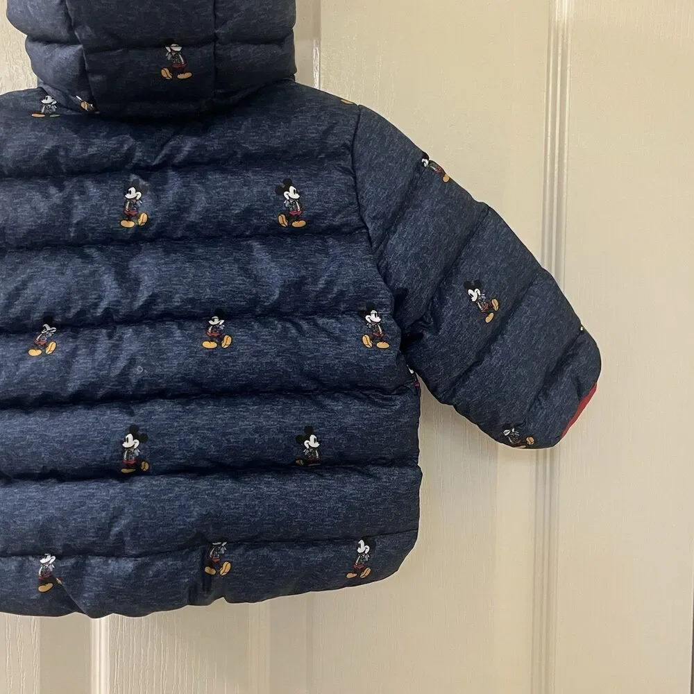 babyGap x Disney Baby Mickey Mouse Down Puffer Jacket Blue Boys Size 6-12 Months